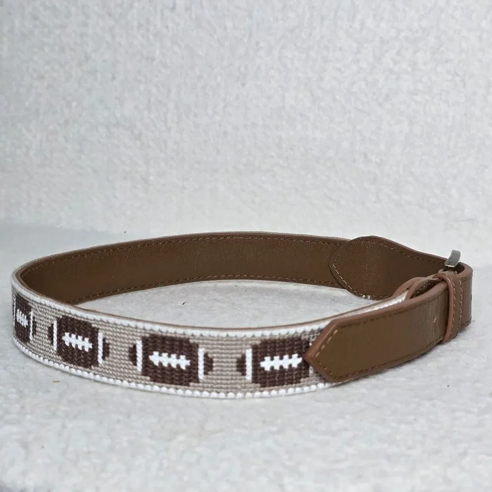 Youth Brown Kids Size Embroidered Football Belt